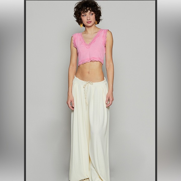 POL Thermal Pleat Stretch Peach Wide-Leg Pants Large - Picture 3 of 7